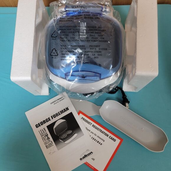 VTG NIB Retro George Foreman Grill NEW Grilling Colors Blue With Warmer - Picture 2 of 8